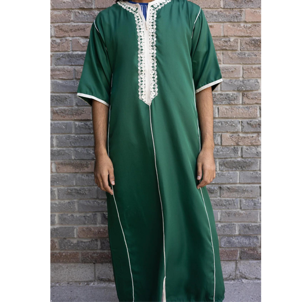 Sample Sale Moroccan Short Sleeve Thobe (Emerald Green) - Stitching Issue