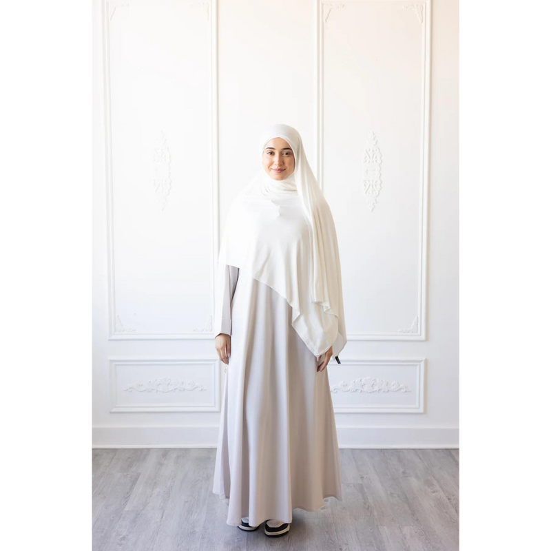 Umm Salama Cotton Blend Loose Fit Abaya - Porcelain White