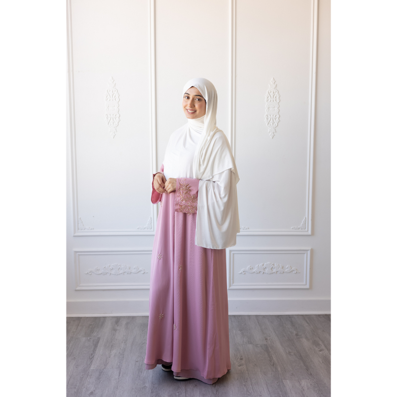 Glam Abaya Floral Embellished sleeve  - Pink Rose