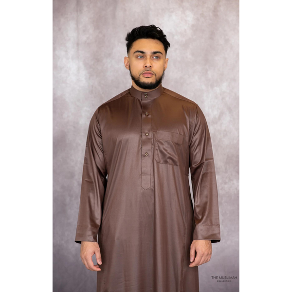 Men Moroccan Cotton Blend Brown Half Sleeves Thobe Jubba