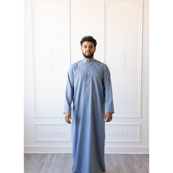 Saudi Collared Thobe Jubbah MC Cotton Blend - Denim Blue