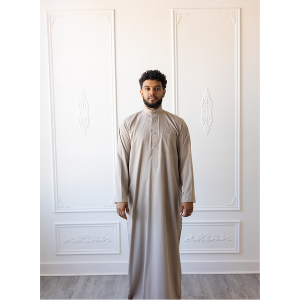 Saudi Collared Thobe Jubbah MC Cotton Blend - Ecru