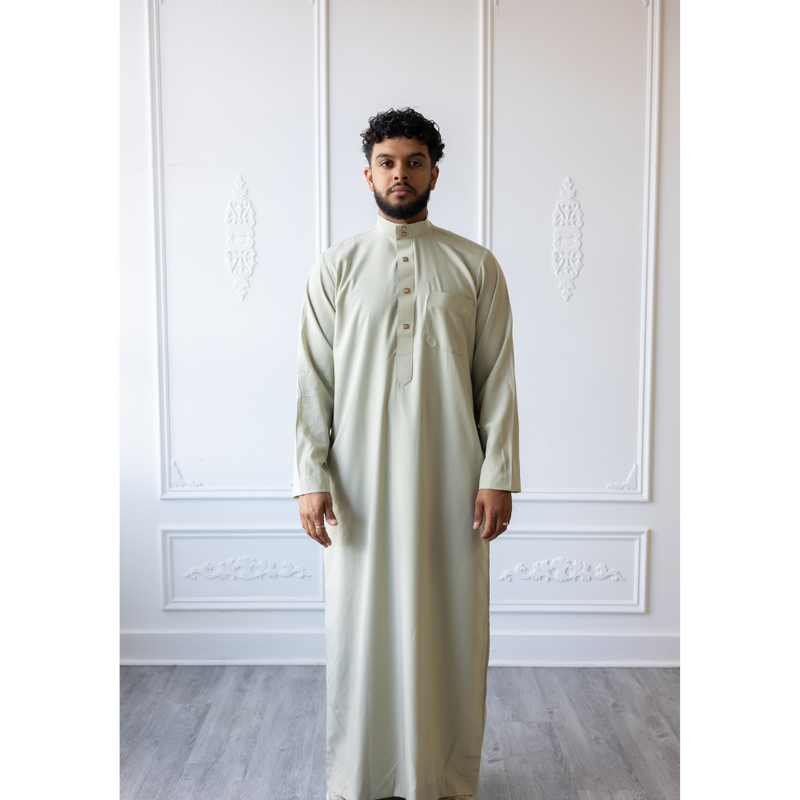 Saudi Collared Thobe Jubbah MC Cotton Blend - Pistachio