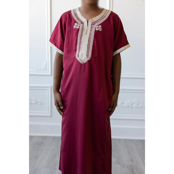 Kids Moroccan Short Sleeve Thobe (Maroon)