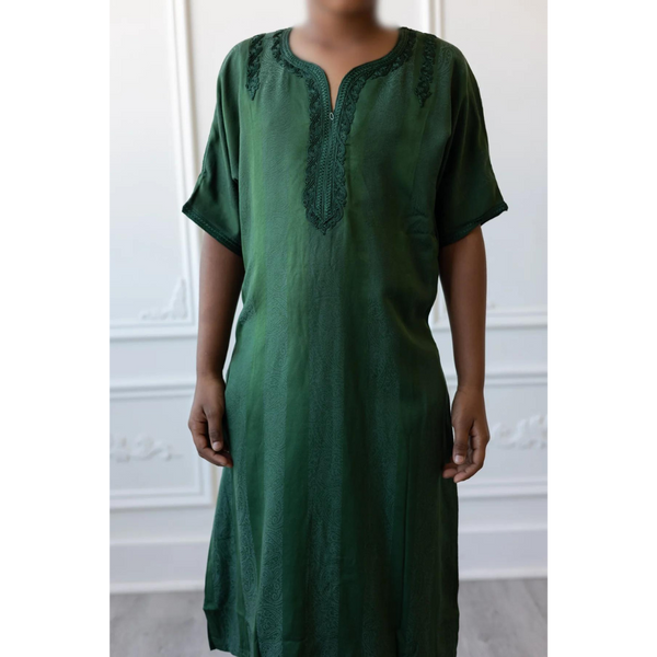 Kids Moroccan Short Sleeve Thobe (Dark Green)