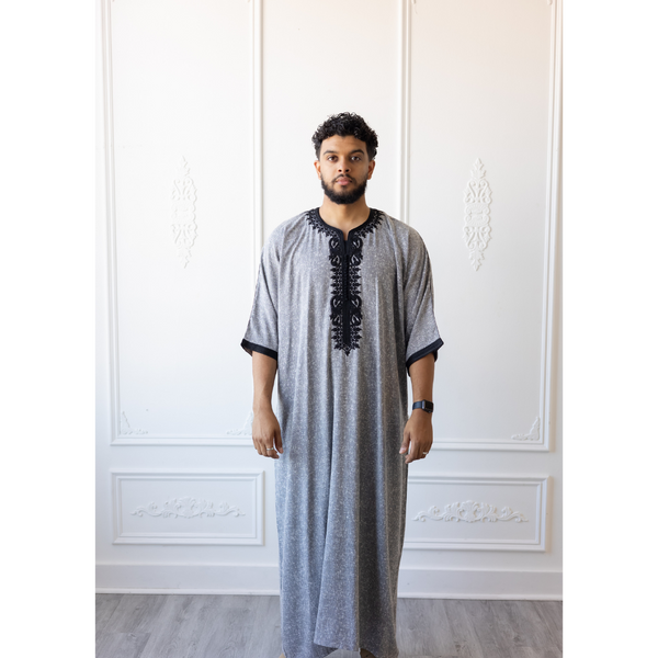 Moroccan 3/4 Sleeve Thobe (Geyser Grey & Black)