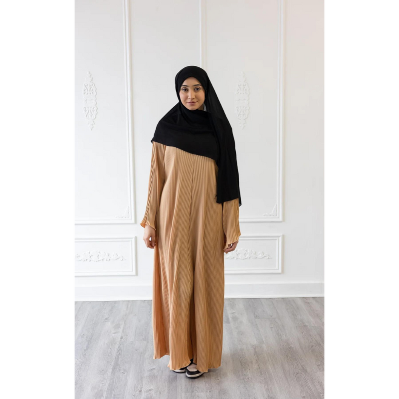 Pleated Plain Abaya (Marzipan)