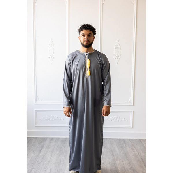 Omani Thobe (Soft Grey & Daffodil Tassel)