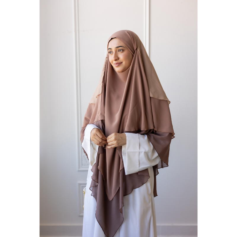 Chiffon Three Layered Princess Khimar - Ombré Cappuccino