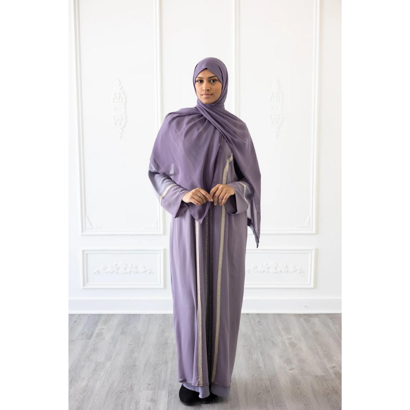 Sale Chiffon Layered Glam Abaya (Lilac) *Sleeve Varies