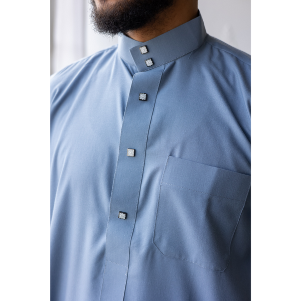 Saudi Collared Thobe Jubbah MC Cotton Blend - Light Cerulean