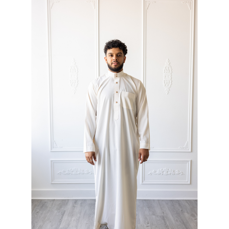 Saudi Collared Thobe Jubbah MC Cotton Blend  - Cotton White