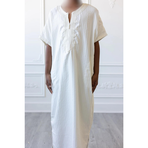 Kids Moroccan Short Sleeve Thobe (Pearl White)