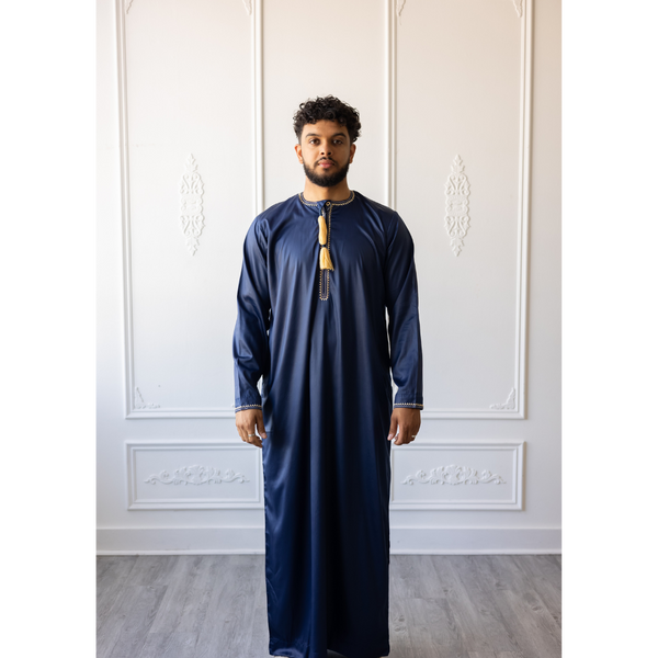 Omani Thobe (River Blue & Yellow Tassel)