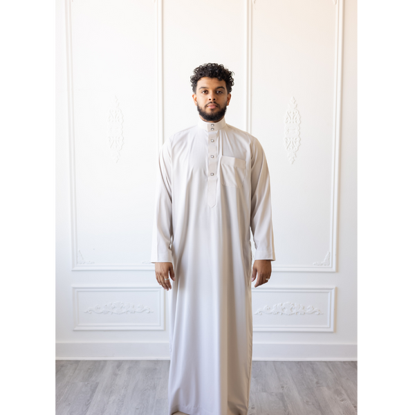 Saudi Collared Thobe Jubbah MC Cotton Blend - White Dove