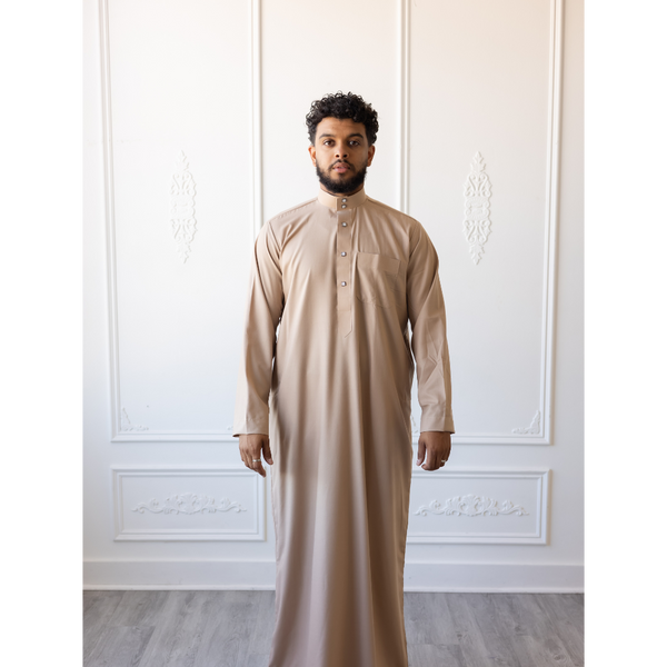 Saudi Collared Thobe Jubbah MC Cotton Blend - Sepia