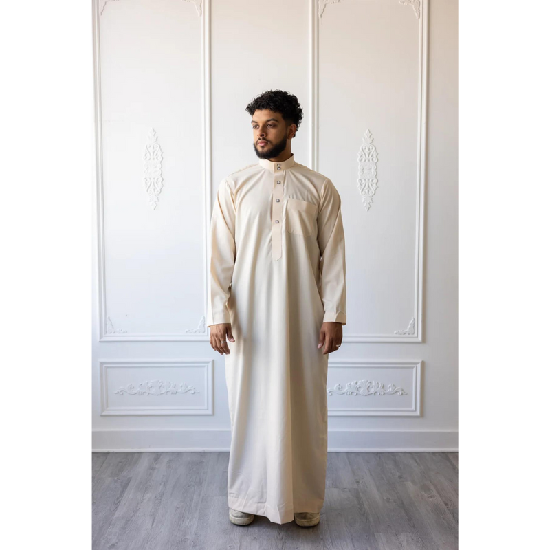 Saudi Collared Thobe Jubbah - Ali Collection (Cream)