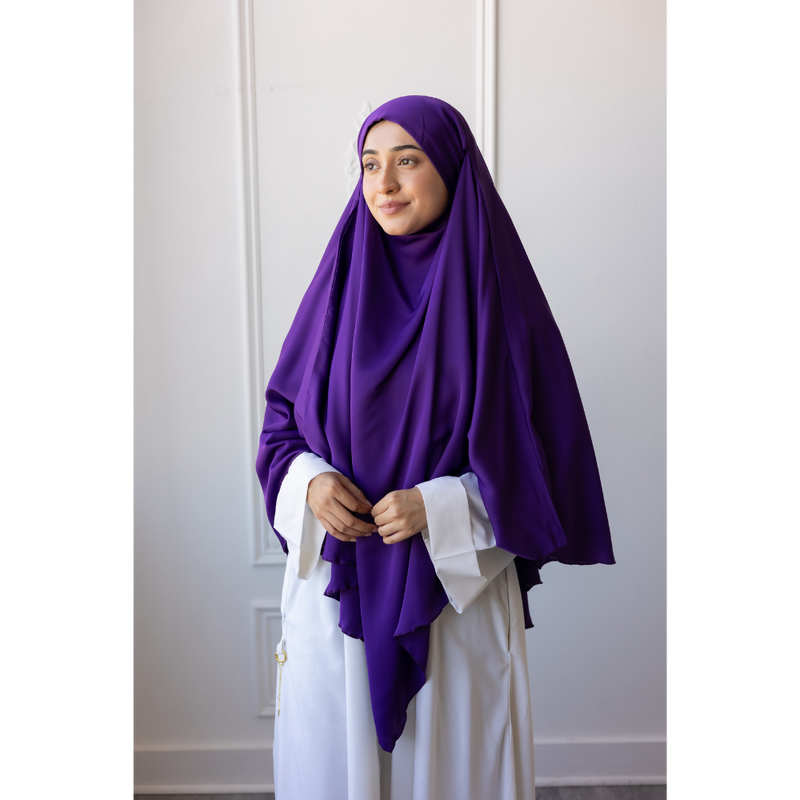 Chiffon Three Layered Princess Khimar - Violet