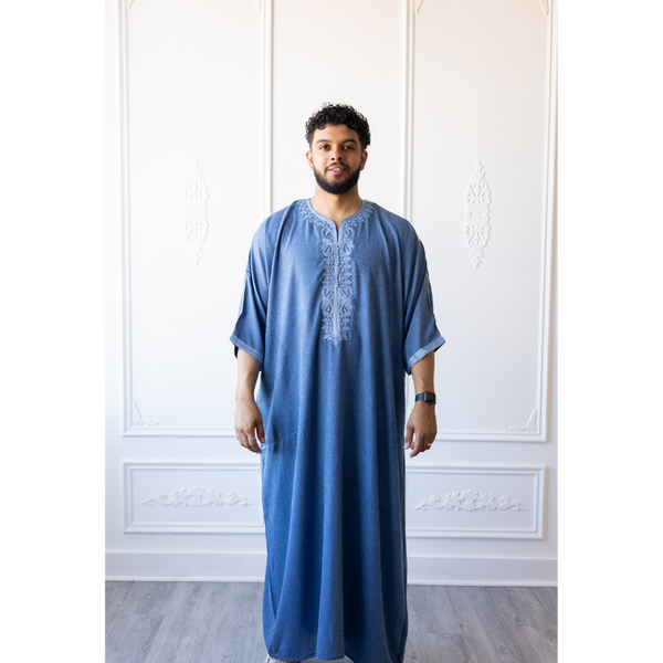 Moroccan 3/4 Sleeve Thobe (Maximum Blue)