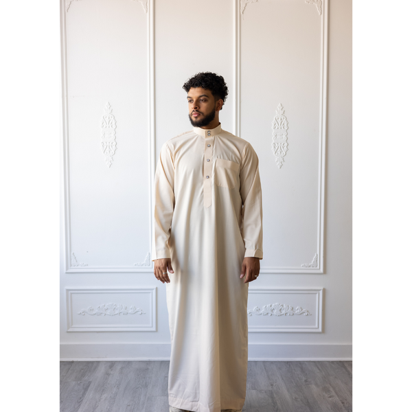 Saudi Collared Thobe Jubbah MC Cotton Blend - Chiffon White