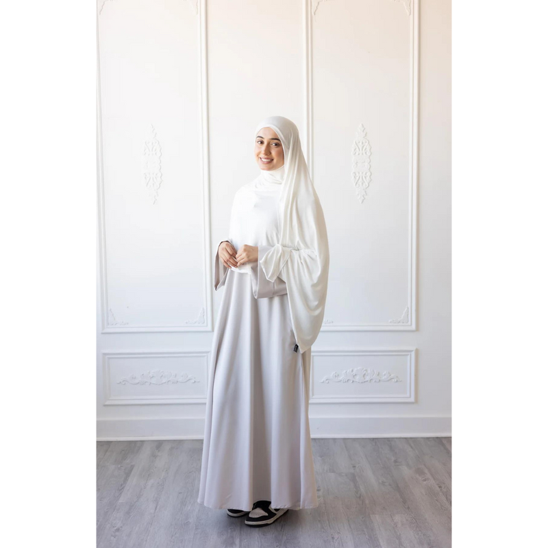 Umm Salama Cotton Blend Loose Fit Abaya - Porcelain White