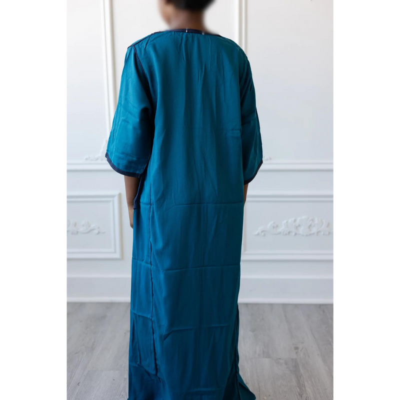 Kids Moroccan Short Sleeve Thobe (Turquoise with Top Down Embroidery)