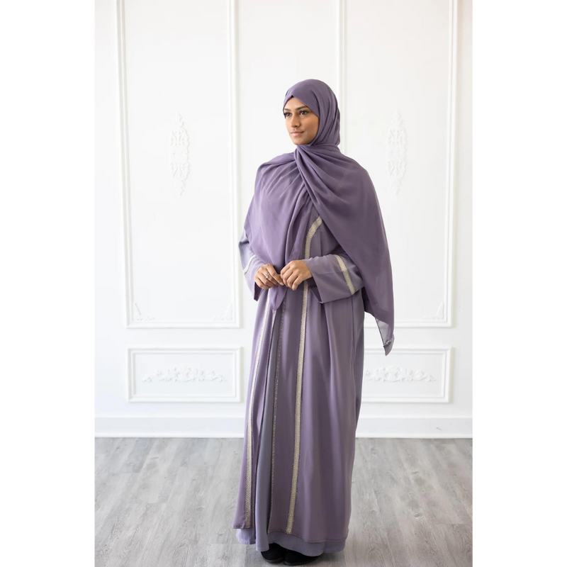 Sale Chiffon Layered Glam Abaya (Lilac) *Sleeve Varies