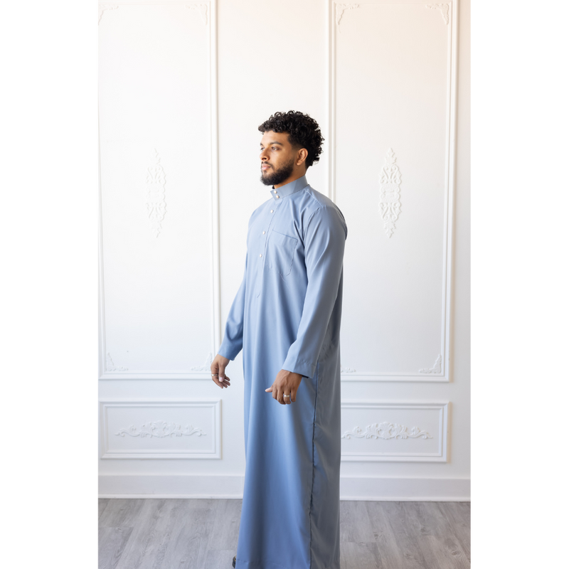 Saudi Collared Thobe Jubbah MC Cotton Blend - Denim Blue