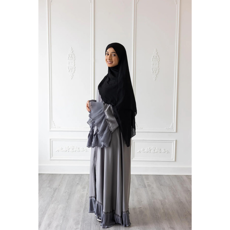 Ruffle Sleeve Glam Abaya - Grey