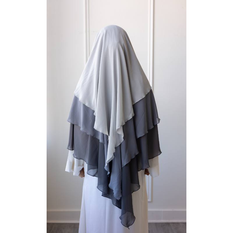 Chiffon Three Layered Princess Khimar - Ombré Grey