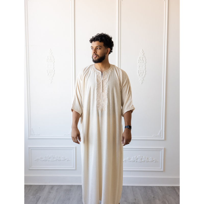 Moroccan 3/4 Sleeve Thobe (Cosmic Latte)