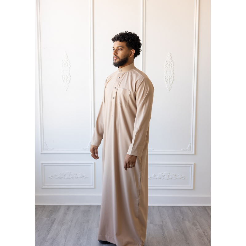 Saudi Collared Thobe Jubbah MC Cotton Blend - Sepia