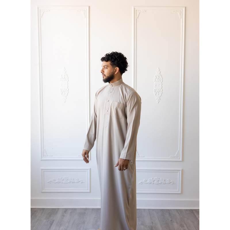 Saudi Collared Thobe Jubbah MC Cotton Blend - Ecru