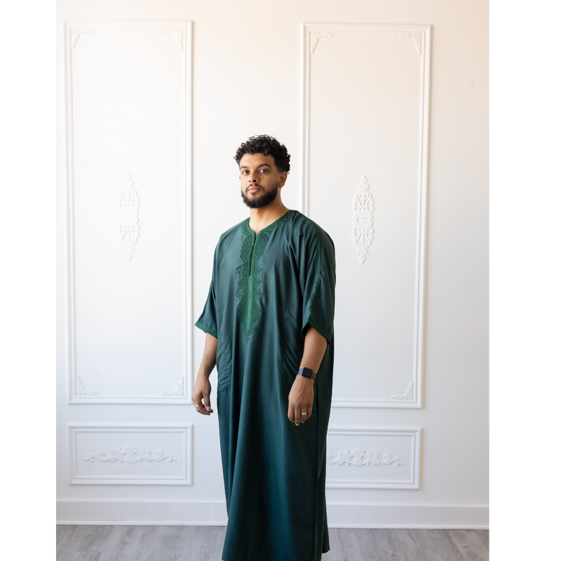 Moroccan 3/4 Sleeve Thobe (Dark Forest Green)