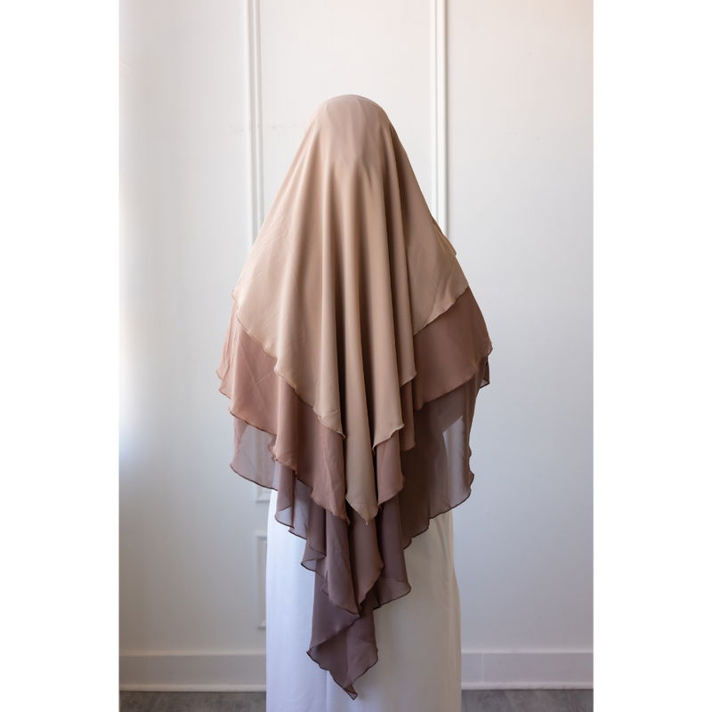 Chiffon Three Layered Princess Khimar - Ombré Cappuccino