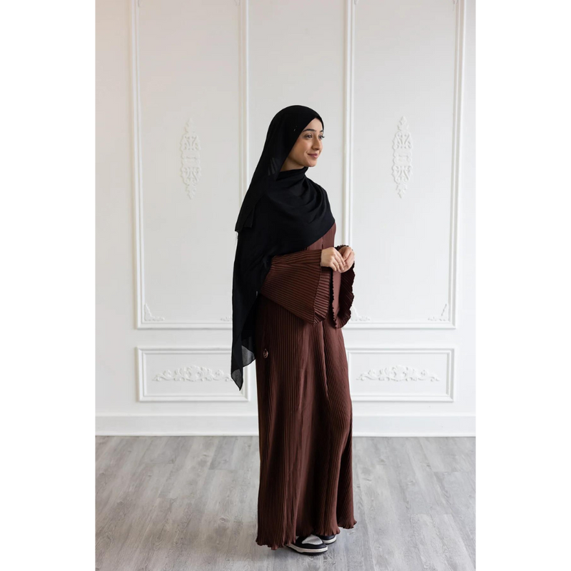 Pleated Plain Abaya (Old Copper)