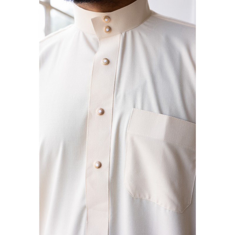 Saudi Collared Thobe Jubbah MC Cotton Blend - Vanilla