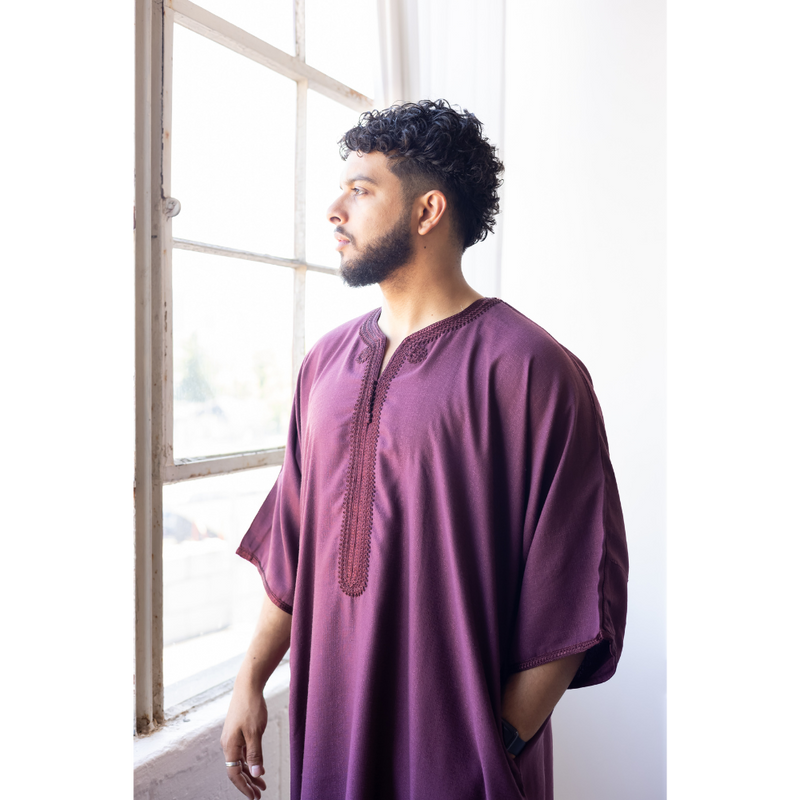 Moroccan 3/4 Sleeve Thobe (Burgundy)