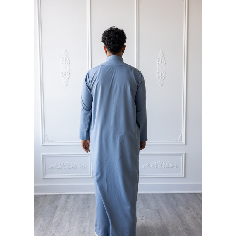 Saudi Collared Thobe Jubbah MC Cotton Blend - Light Cerulean