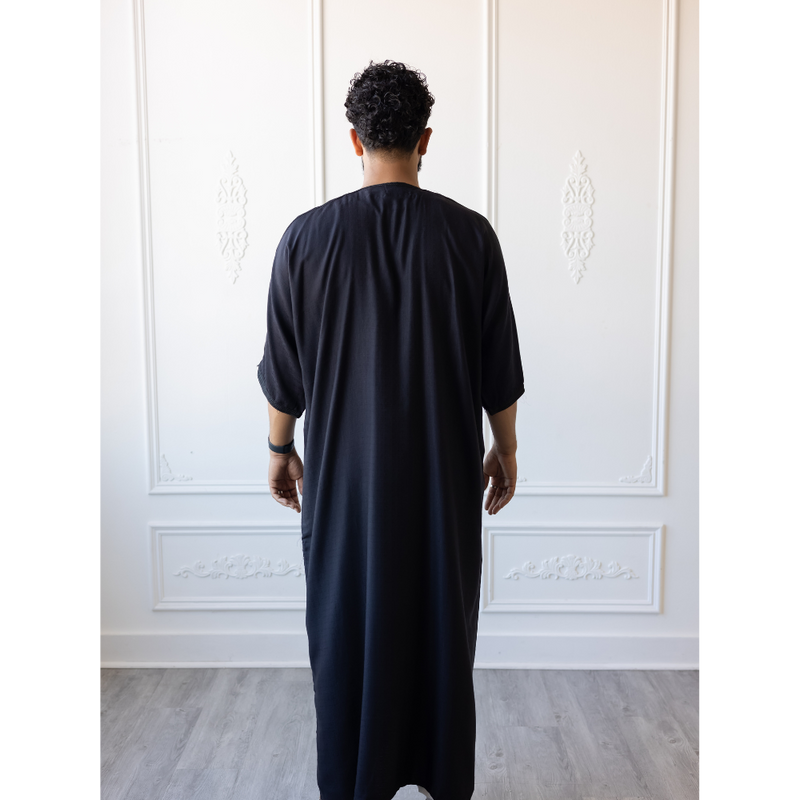 Moroccan 3/4 Sleeve Thobe (Charcoal Black)