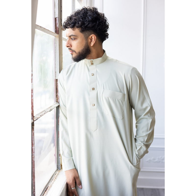 Saudi Collared Thobe Jubbah MC Cotton Blend - Pistachio