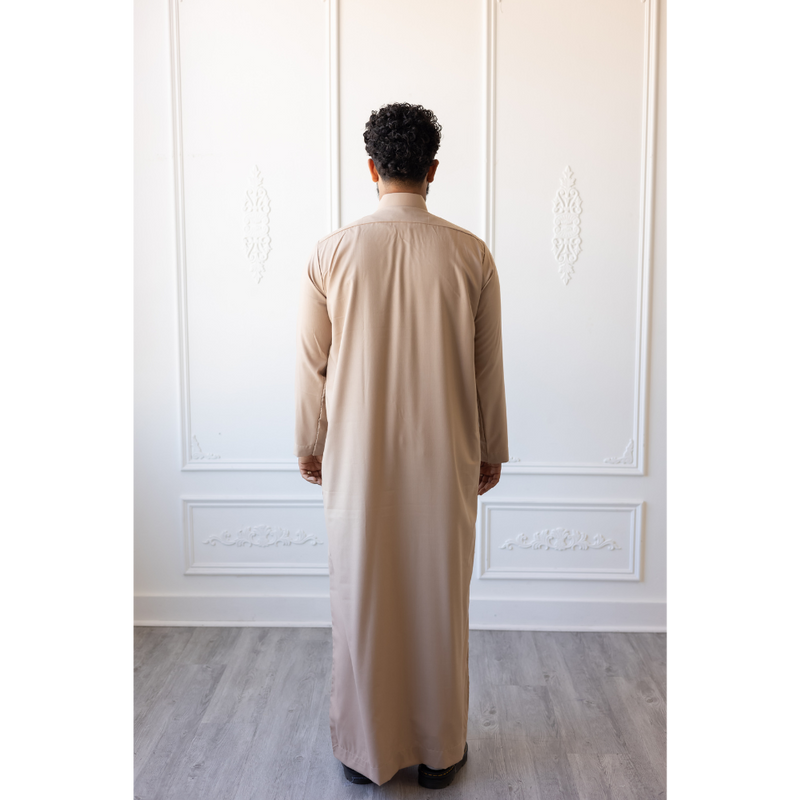 Saudi Collared Thobe Jubbah MC Cotton Blend - Sepia