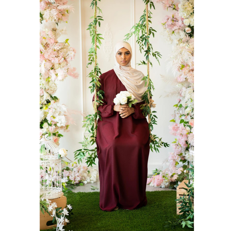 Sawda Textured Crepe Abaya (Maroon)