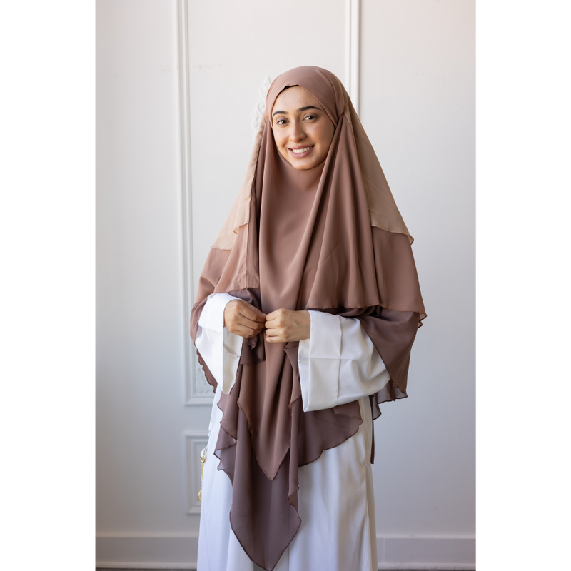 Chiffon Three Layered Princess Khimar - Ombré Cappuccino