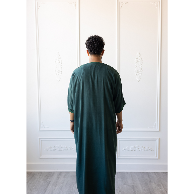 Moroccan 3/4 Sleeve Thobe (Dark Forest Green)