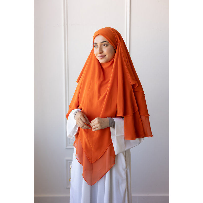 Chiffon Three Layered Princess Khimar - Amber