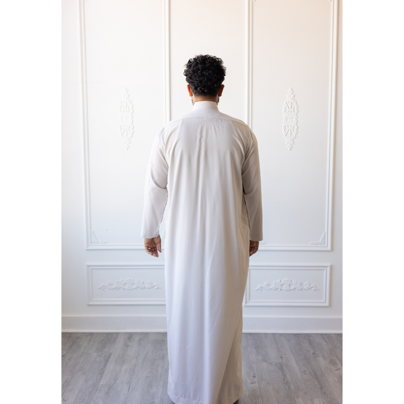 Saudi Collared Thobe Jubbah MC Cotton Blend - White Dove