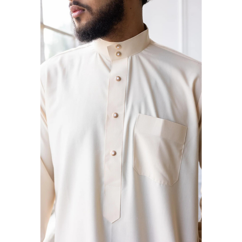 Saudi Collared Thobe Jubbah - Ali Collection (Cream)