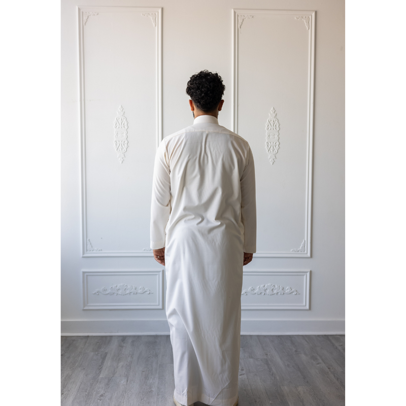 Saudi Collared Thobe Jubbah MC Cotton Blend  - Cotton White