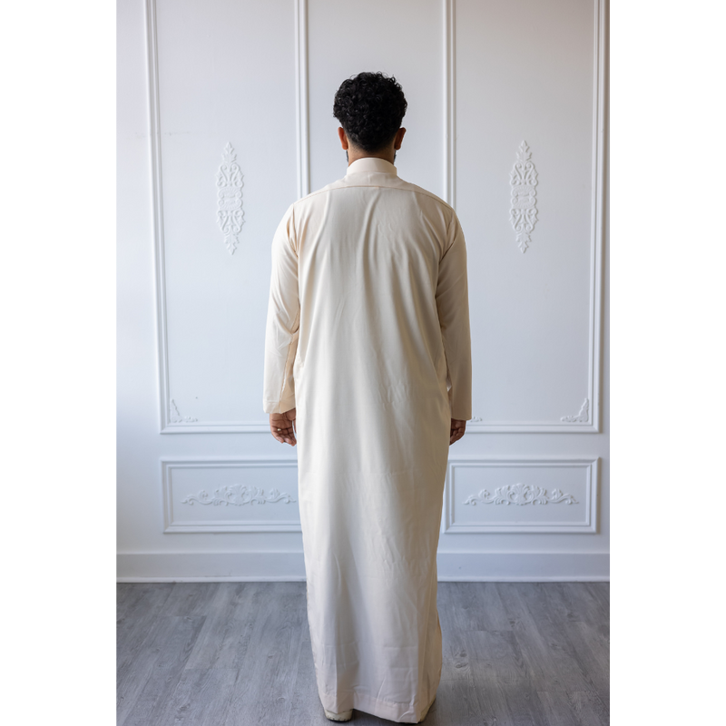 Saudi Collared Thobe Jubbah MC Cotton Blend - Chiffon White